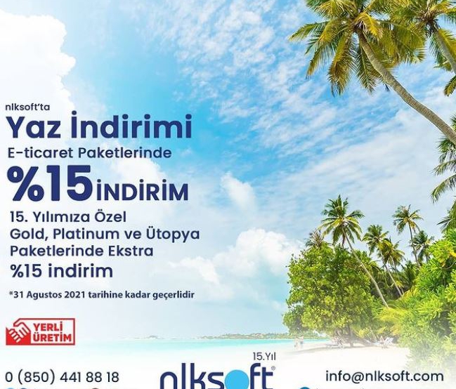 15% discount on nlksoft E-Commerce Packages special for nlksoft's 15th anniversary! Meet with nlksoft E-Ticaret to sell your products or services online right away!